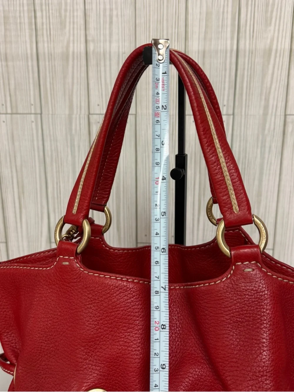 Lancel Red Pebbled Leather Shoulder Bag with Tassel Details - Picture 7 of 13